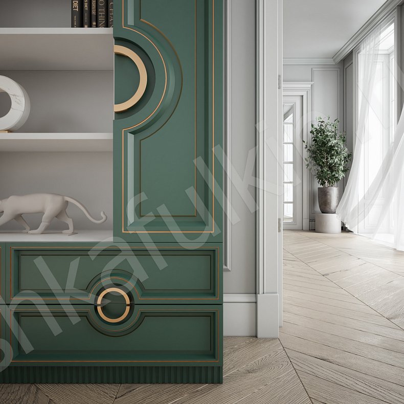 Изображение Гарнитур Лорен Белый Цветной Зеленый Золото Неоклассика 2х створчатые Спальня Для белья Для вещей 6