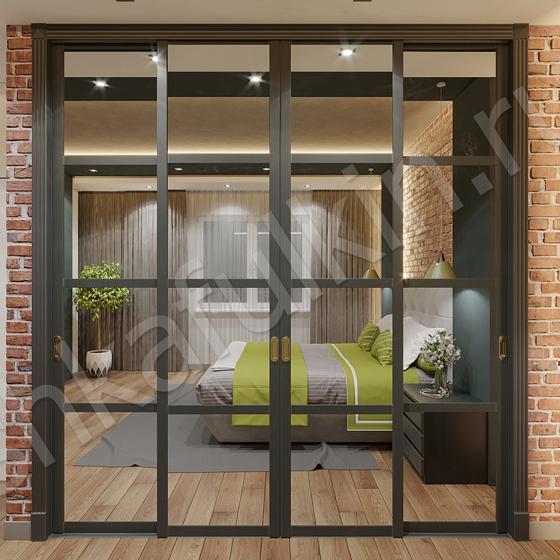 Изображение Шкаф-купе Лозанна Темные Черный Лофт 4х створчатые Спальня Для вещей 2