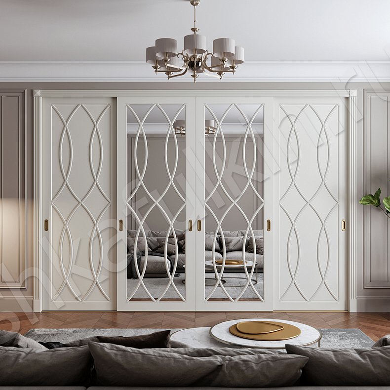 Изображение Шкаф-купе Стелла Белый Светлые Неоклассика 4х створчатые Спальня Для вещей 1