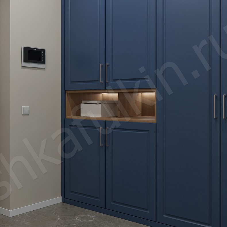 Шкаф Кларк Цветной Синий Темные Классика 4х створчатые Прихожая Для вещей 5