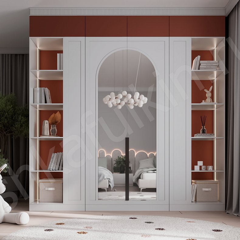 Детская Терра Белый Современный 4х створчатые Детская Для вещей Для декора Для книг