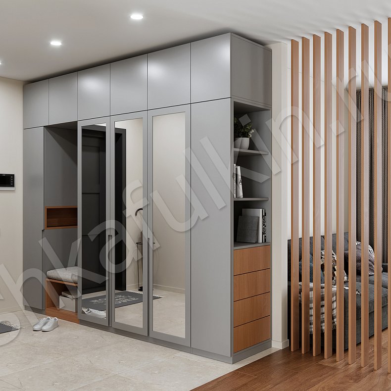 Прихожая Теона Светлые Древесный Серый Хай-тек 5и створчатые Прихожая Для вещей
