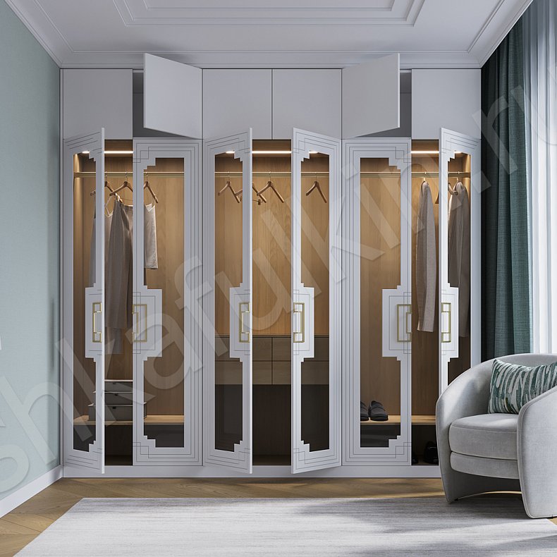 Гардеробная Метрополитан Белый Светлые Неоклассика 6и створчатые Гардеробная Для вещей 5