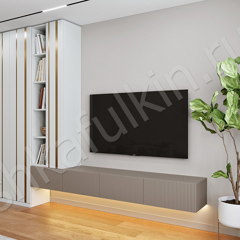 Стенка Неаполи Золото Белый Светлые Современный 2х створчатые Гостиная Для книг Под ТВ Для вещей