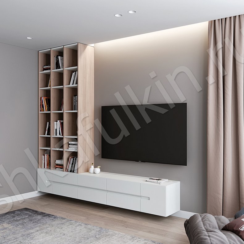 Изображение Стенка Дакота Белый Черный Древесный Светлые Темные Современный Гостиная Для книг Под ТВ 3