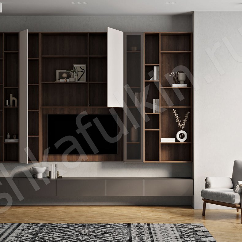 Изображение Стенка Арли Белый Темные Светлые Серый Коричневый Древесный Скандинавский Гостиная Под ТВ Для посуды Для декора Для книг 5