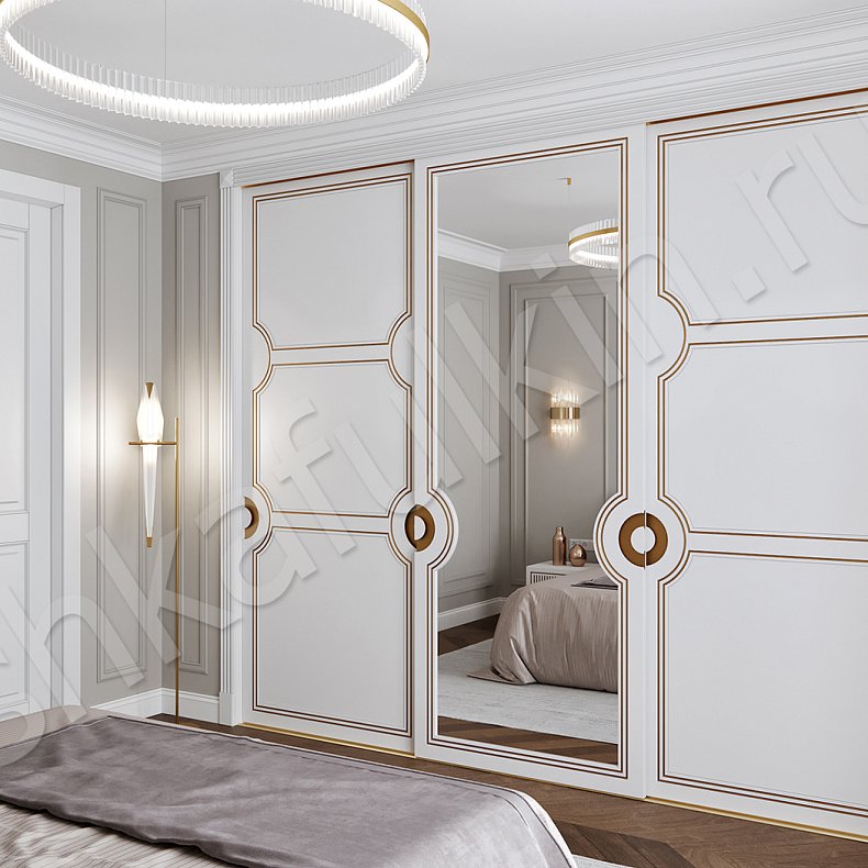 Шкаф-купе Арианна Белый Золото Светлые Неоклассика 3х створчатые Спальня Для вещей