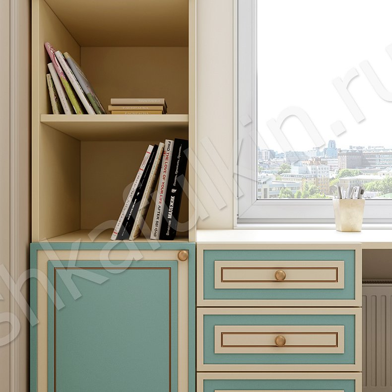 Изображение Детская Лора Белый Цветной Розовый Светлые Зеленый Классика 4х створчатые Детская Для книг Под ТВ Для вещей 19