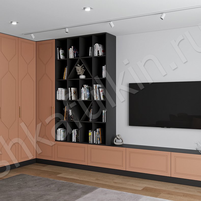 Стенка Оракул Цветной Красный Светлые Неоклассика 4х створчатые Гостиная Для книг Для вещей