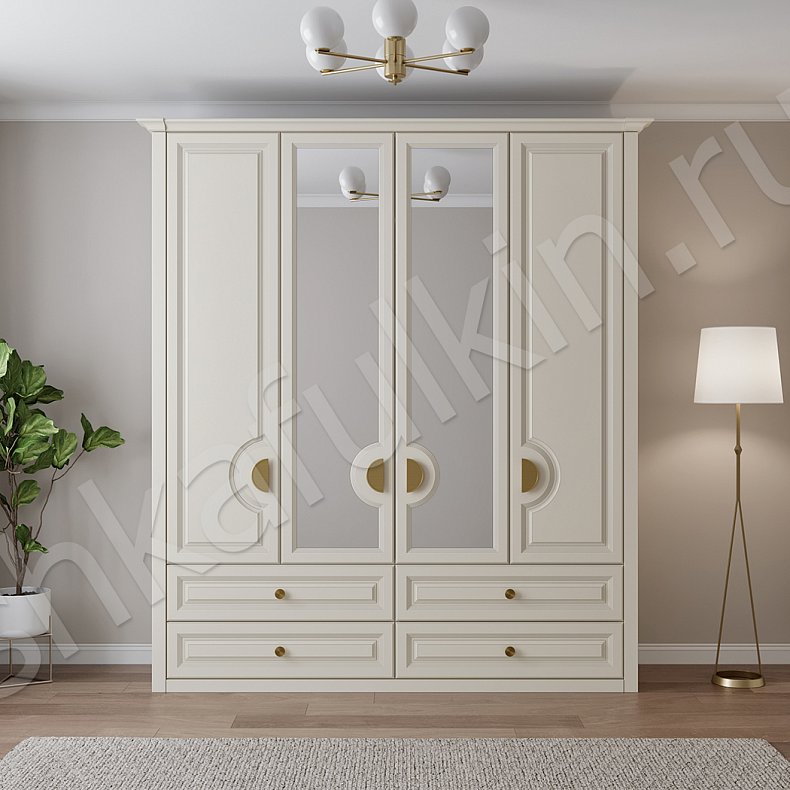 Шкаф Брунель Коричневый Светлые Неоклассика 4х створчатые Спальня Для вещей 1