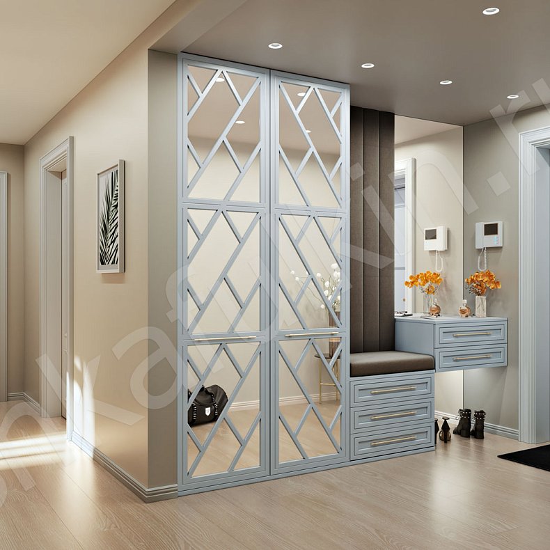 Прихожая Эверест Светлые Серый Неоклассика 2х створчатые Прихожая Для вещей 1