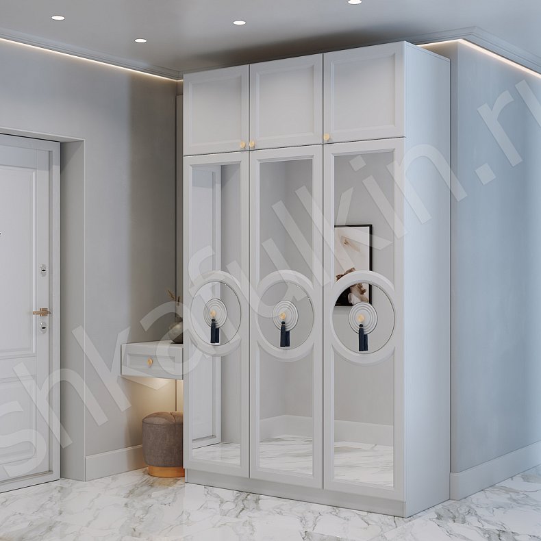 Прихожая Виктория Белый Золото Светлые Неоклассика 3х створчатые Прихожая Для вещей