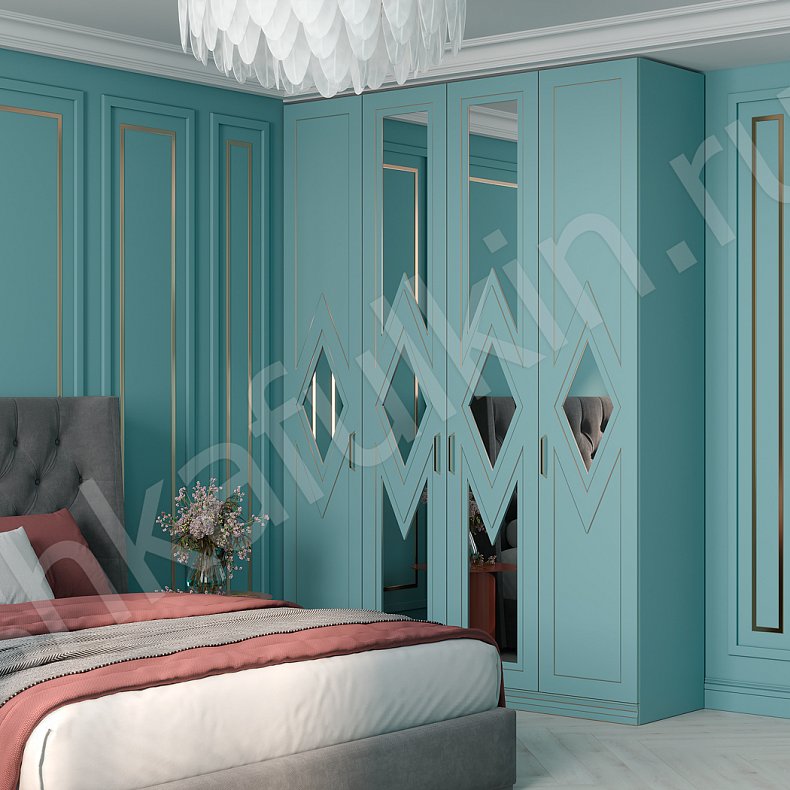 Изображение Шкаф Синема Белый Цветной Синий Светлые Современный 4х створчатые Спальня Для вещей 1