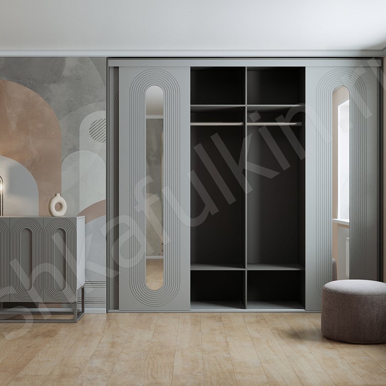 Изображение Шкаф-купе Дзен с зеркалом Светлые Серый Современный 4х створчатые Гостиная Для вещей 1