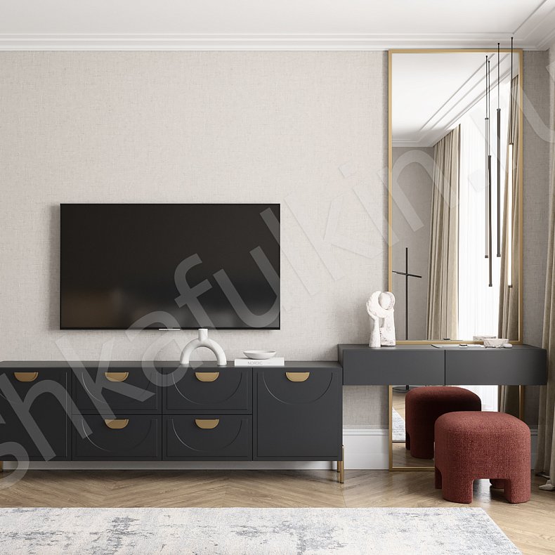 Гарнитур Варта Золото Черный Темные Неоклассика 4х створчатые Спальня Для белья Для вещей 5