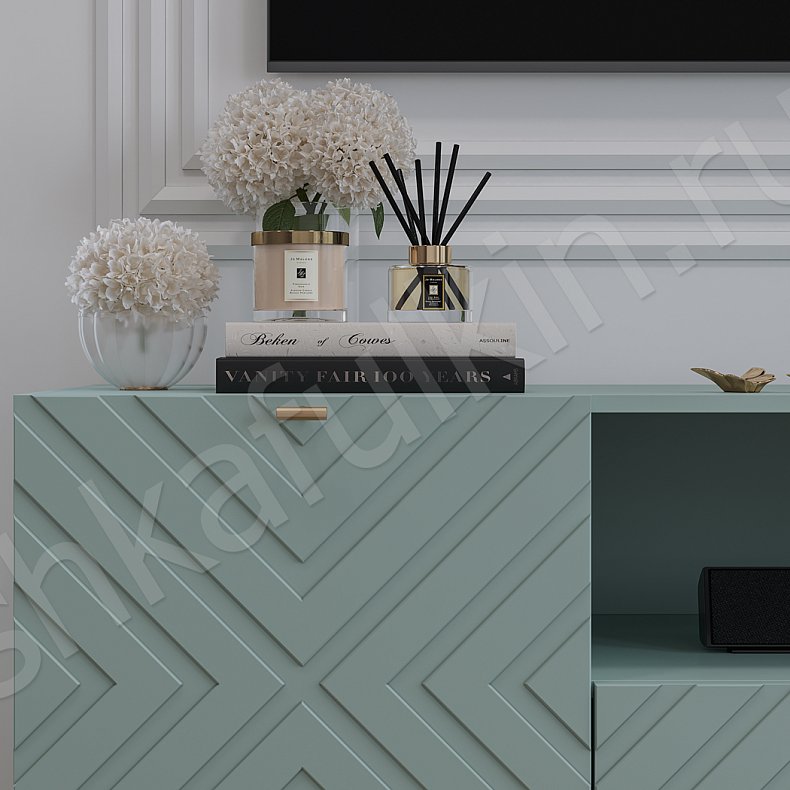 Изображение Стенка Снежана Светлые Синий Цветной Неоклассика 2х створчатые Гостиная Для декора Для книг 3