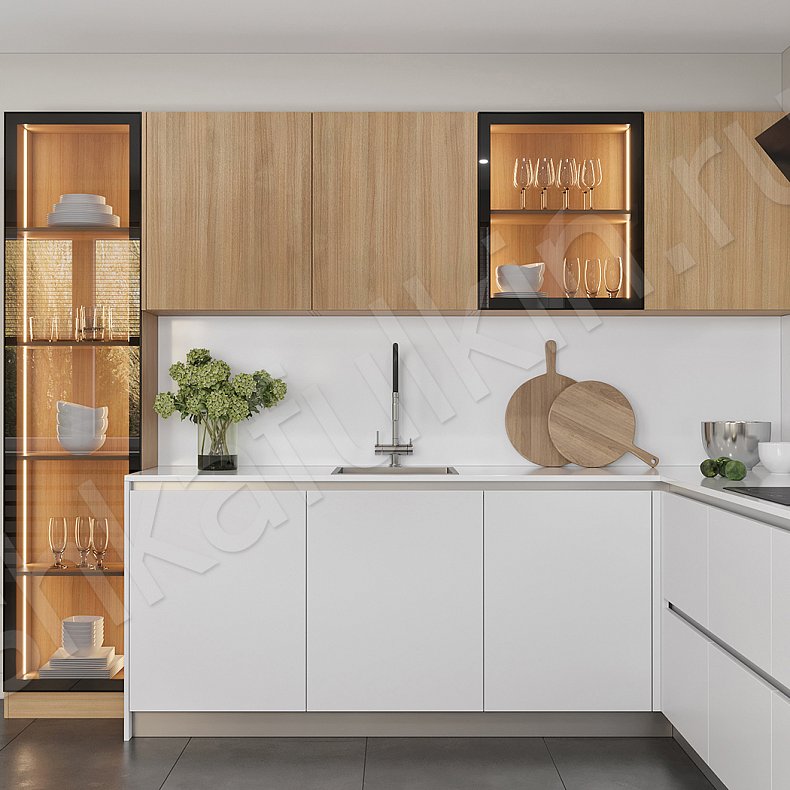 Изображение Кухня Кеплер Светлые Древесный Белый Современный   Для посуды Для декора 2