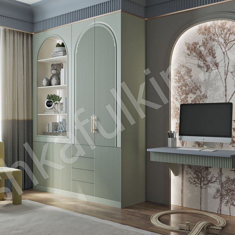 Изображение Детская Пандора Цветной Светлые Зеленый Неоклассика 2х створчатые Детская Для книг Для вещей 1