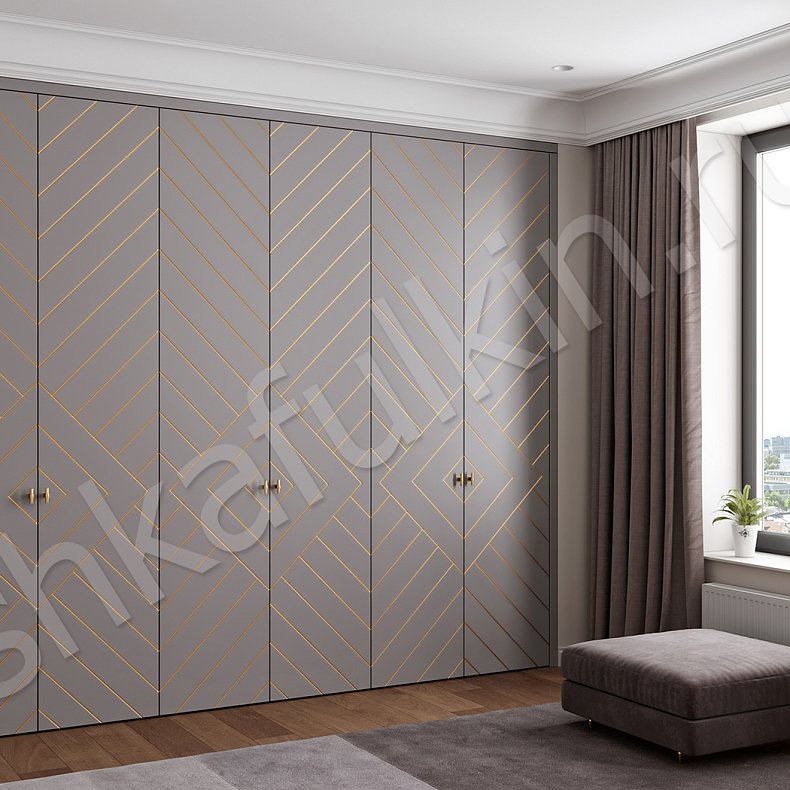 Встроенный шкаф Эклипс Золото Светлые Серый Современный 6и створчатые Гостиная Для вещей