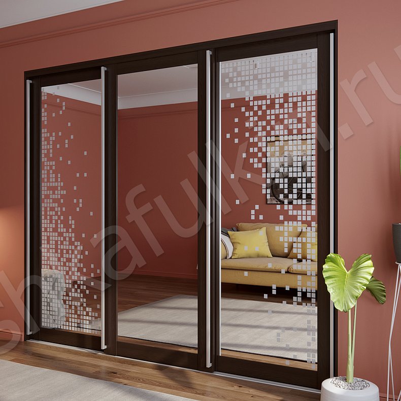 Встроенный шкаф-купе Фифа Черный Темные Современный 3х створчатые Гостиная Для вещей