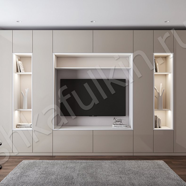 Изображение Стенка Луиза Коричневый Светлые Минимализм 4х створчатые Гостиная Для декора Под ТВ Для вещей 1