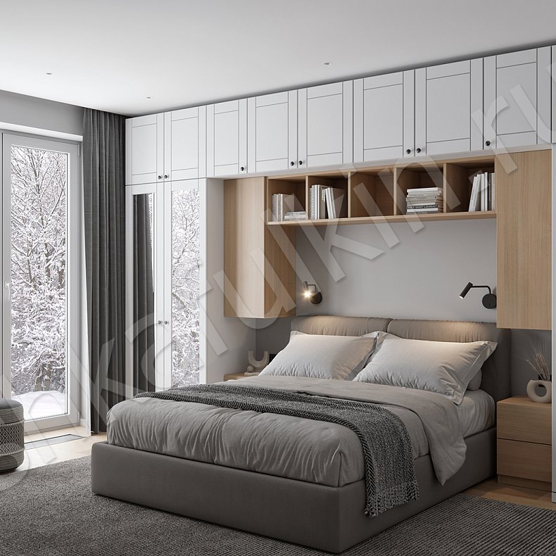 Изображение Гарнитур Грейси Белый Древесный Светлые Современный 4х створчатые Спальня Для книг Для вещей 2