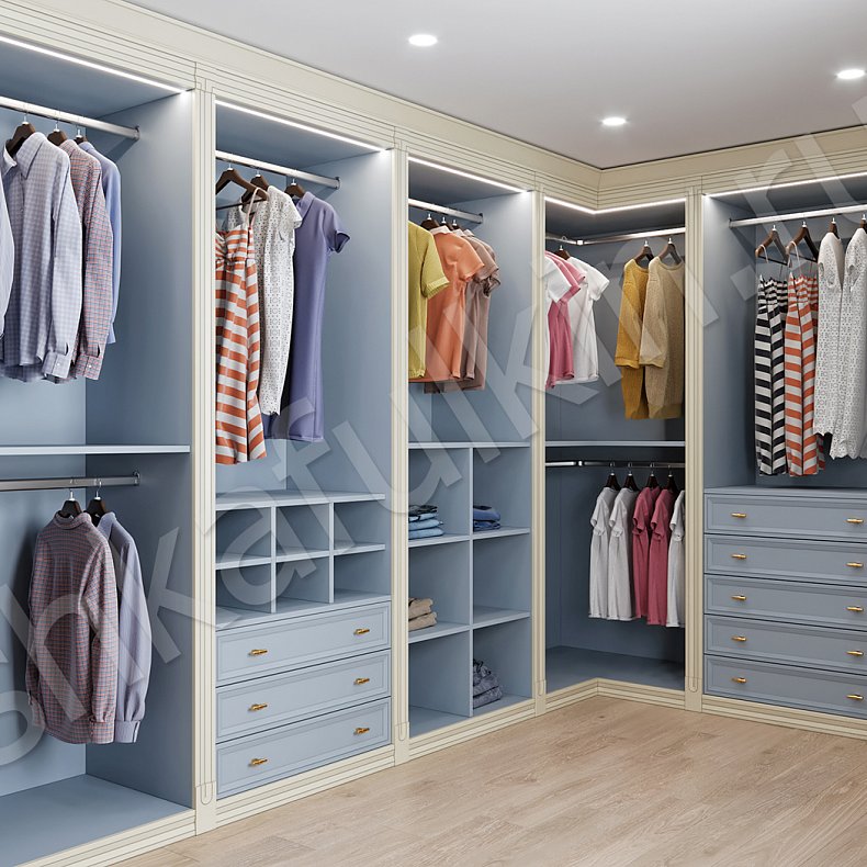 Гардеробная Томас Синий Минимализм 6и створчатые Гардеробная 