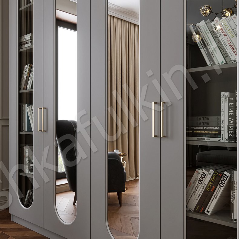 Изображение Распашной шкаф Скарлетт Белый Светлые Серый Современный 4х створчатые Гостиная Для вещей 7