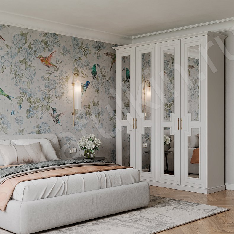 Шкаф Мадонна Белый Неоклассика 4х створчатые Спальня Для вещей