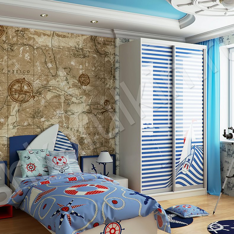 Изображение Корпусный шкаф-купе Полундра Светлые Цветной Белый Современный 2х створчатые Детская Для вещей 1