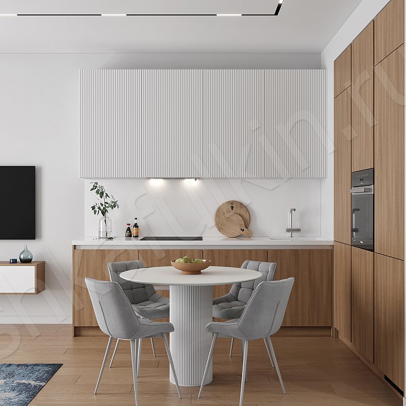 Изображение Кухня Эдиссон Светлые Древесный Белый Скандинавский   Для посуды 1