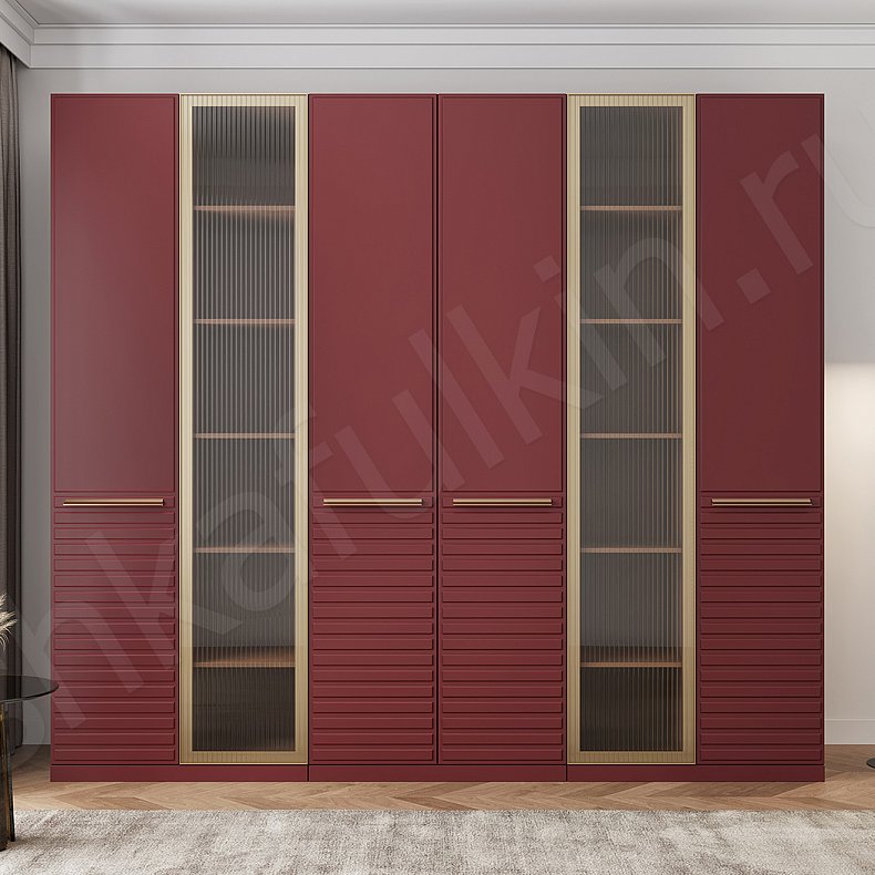 Изображение Шкаф Бургунди Черный Цветной Красный Темные Модерн 6и створчатые Гостиная Для декора Для вещей 2